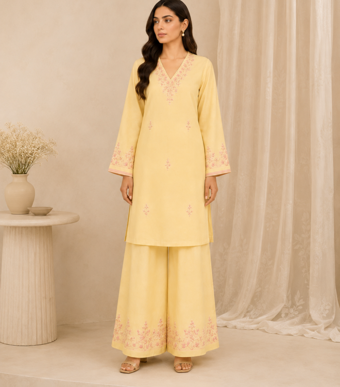 Pastel Yellow Embroidered 3-Piece Lawn Suit