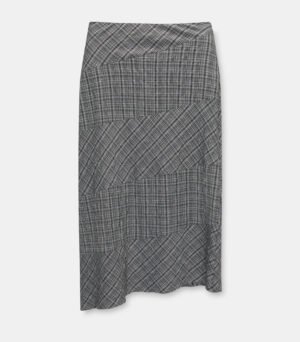 Asymmetric check midi skirt